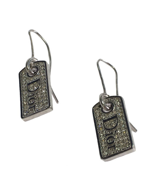 xxx Boucles d'oreille clous DIOR en métal argenté et strass