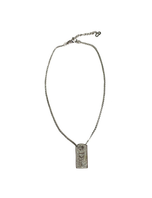 Collier DIOR en métal argenté et strass