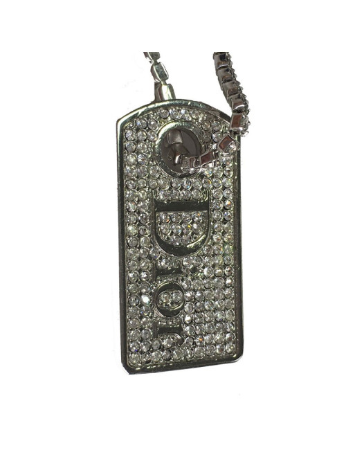 Collier DIOR en métal argenté et strass