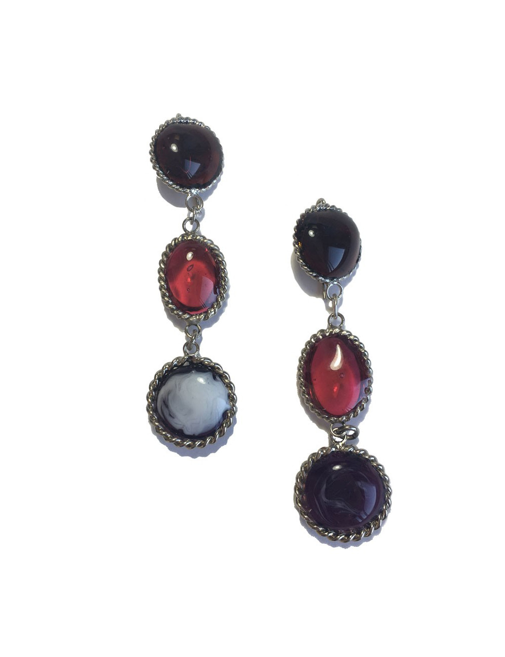 Boucles d'oreille clous pendants MARGUERITE DE VALOIS en pâte de verre