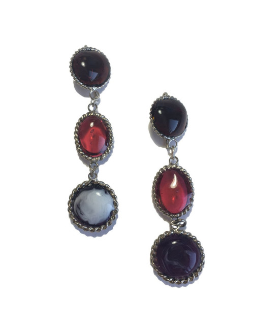 Boucles d'oreille clous pendants MARGUERITE DE VALOIS en pâte de verre