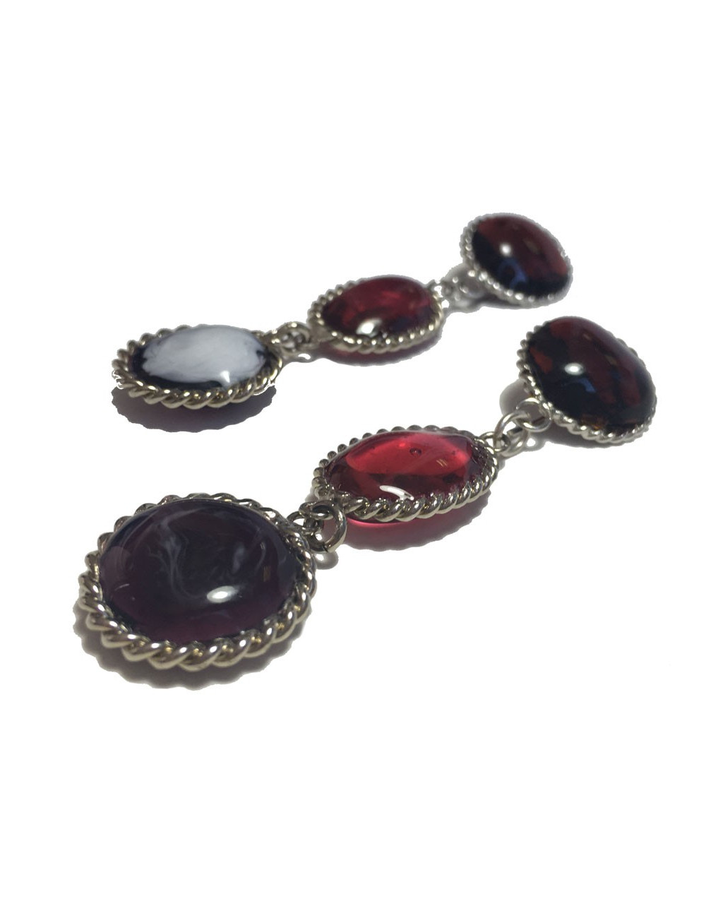 Boucles d'oreille clous pendants MARGUERITE DE VALOIS en pâte de verre