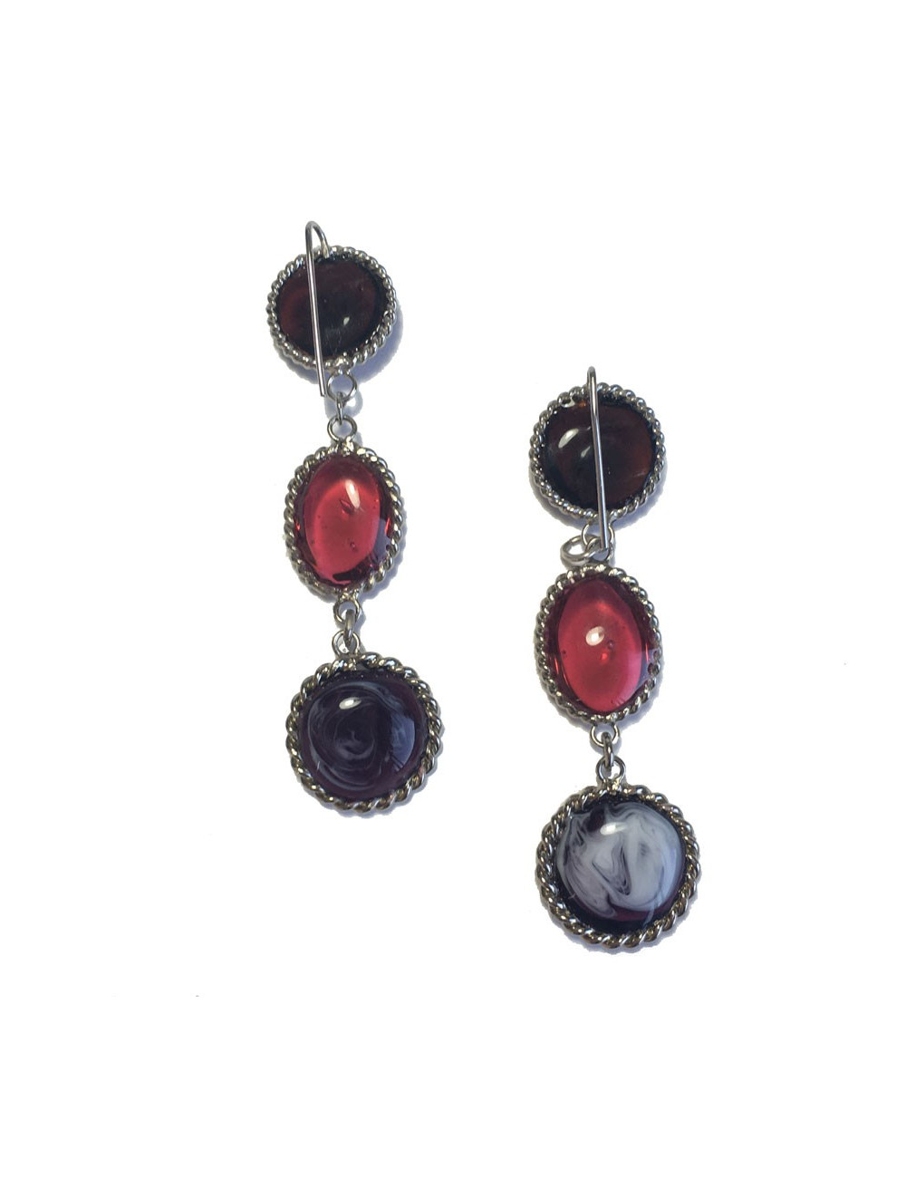 Boucles d'oreille clous pendants MARGUERITE DE VALOIS en pâte de verre