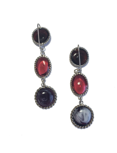 Boucles d'oreille clous pendants MARGUERITE DE VALOIS en pâte de verre