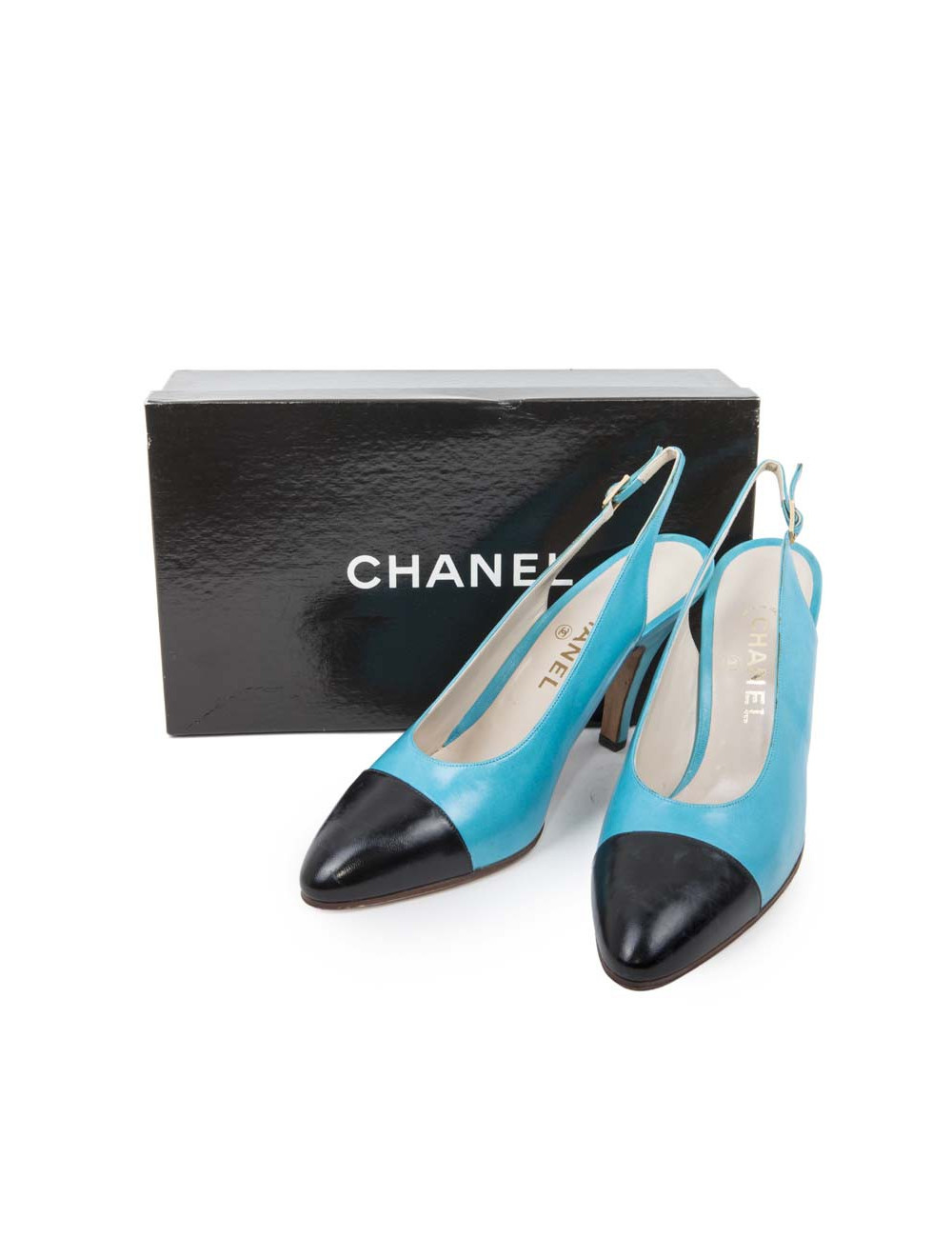 Sandales CHANEL T 40 bicolore turquoise et noire