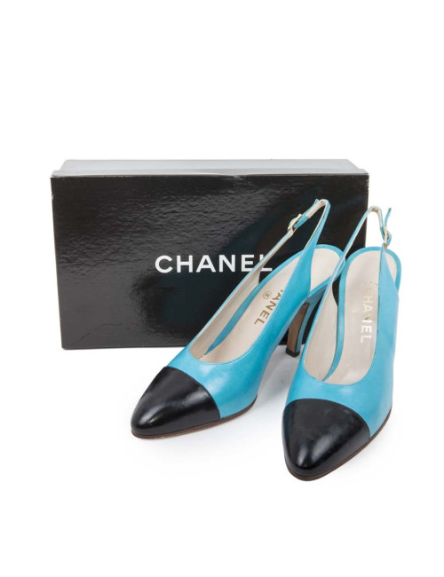 Sandales CHANEL T 40 bicolore turquoise et noire