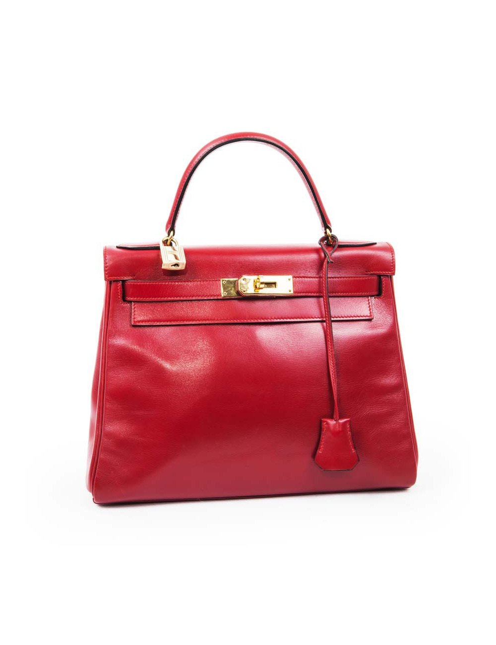 Sac Kelly 28 HERMES cuir retourné rouge