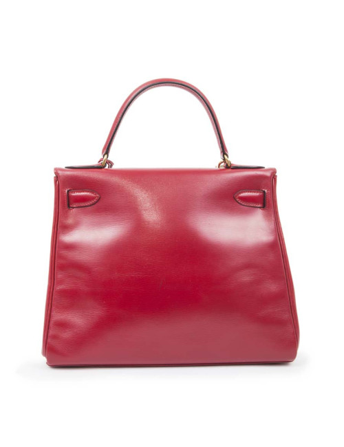 Sac Kelly 28 HERMES cuir retourné rouge