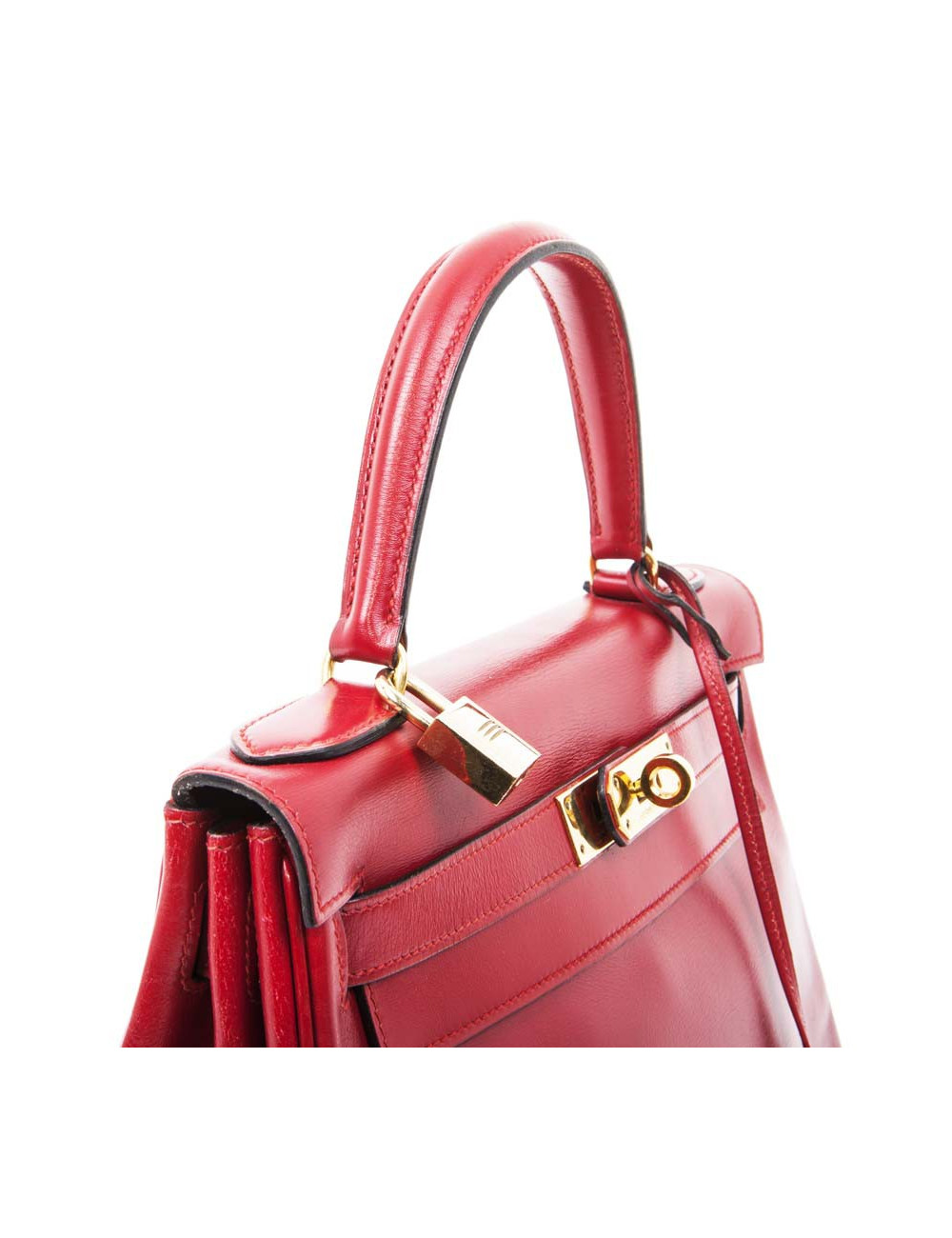 Sac Kelly 28 HERMES cuir retourné rouge