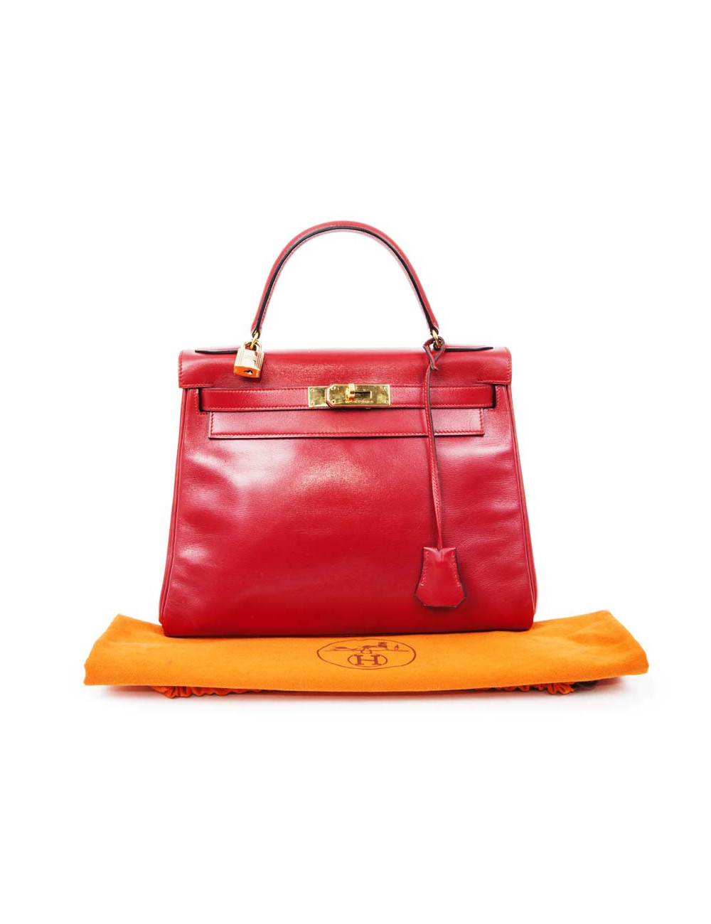 Sac Kelly 28 HERMES cuir retourné rouge