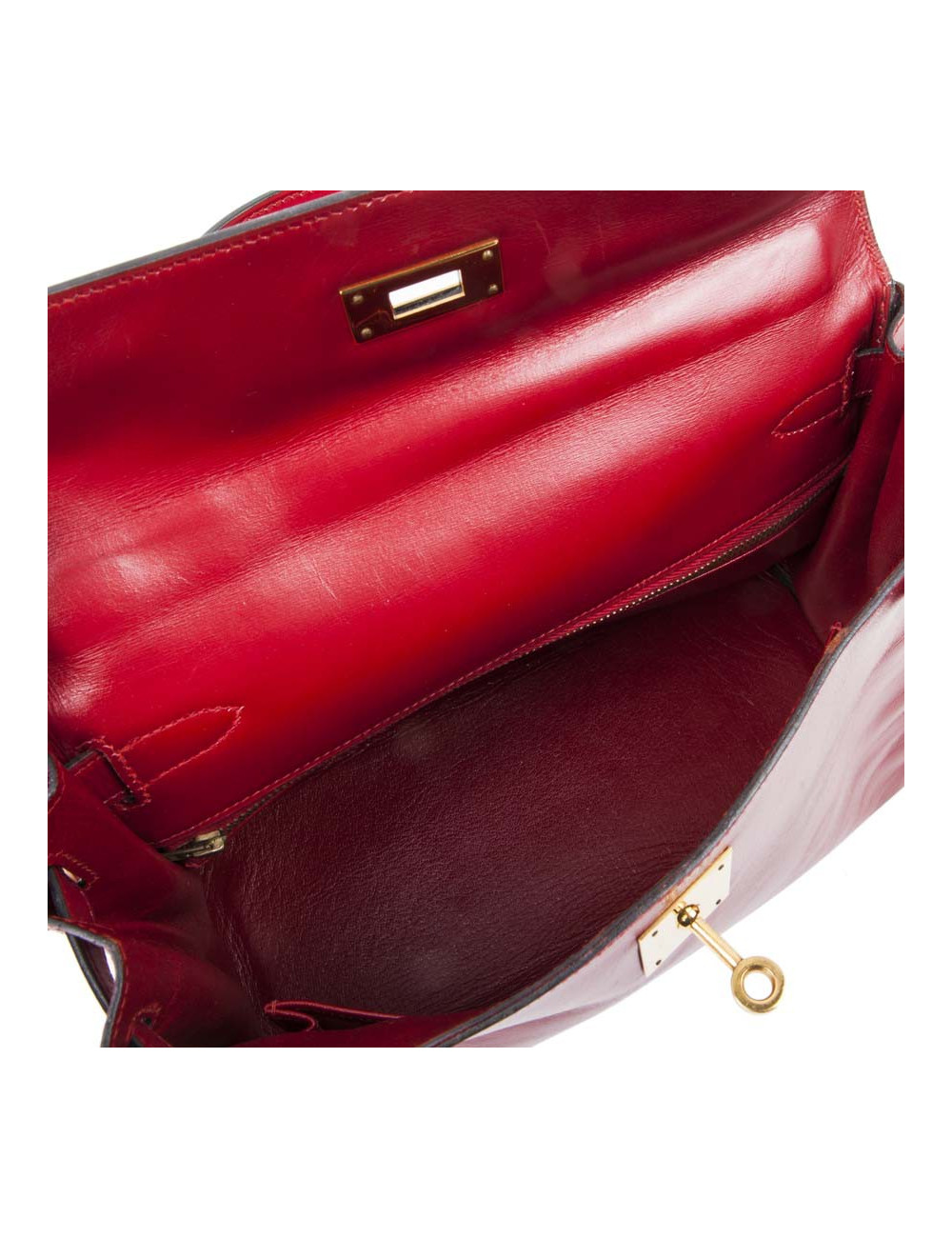 HERMES Kelly 28 handbag in red box leather