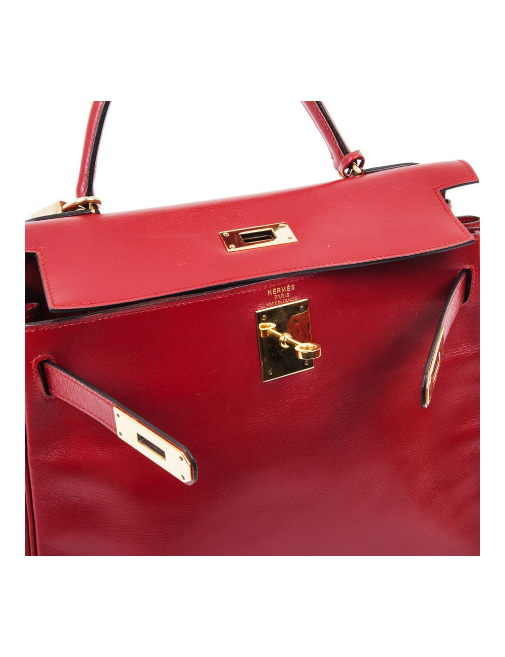 Sac Kelly 28 HERMES cuir retourné rouge