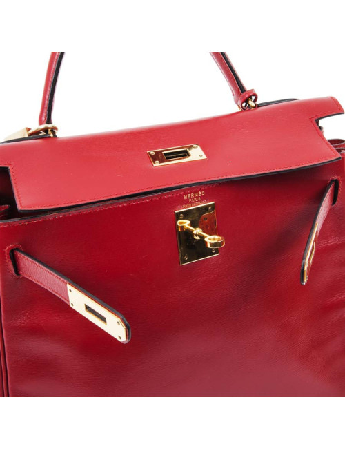 Sac Kelly 28 HERMES cuir retourné rouge