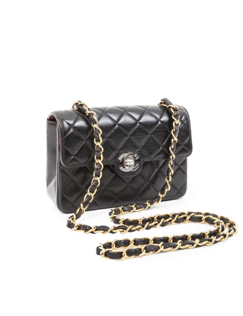 Mini sac CHANEL  cuir d'agneau lisse d'matelassé noir