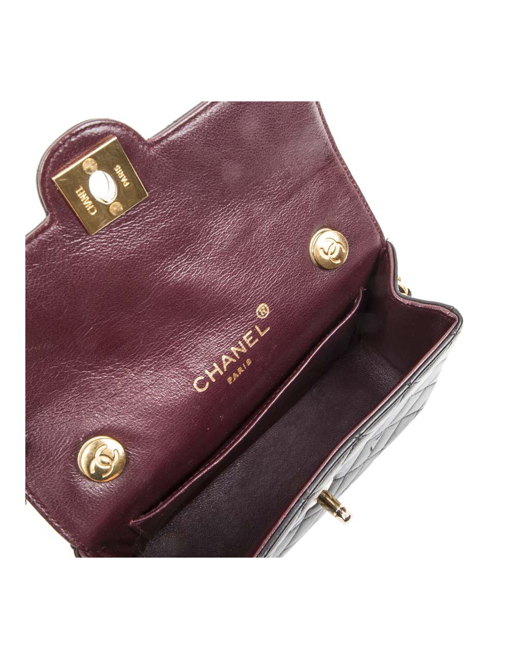 Mini sac CHANEL cuir d'agneau lisse matelassé noir