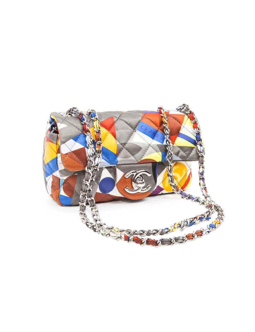 Sac CHANEL en soie motifs géométriques multicolores
