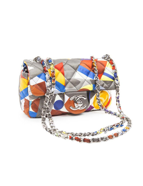 Sac CHANEL en soie motifs géométriques multicolores