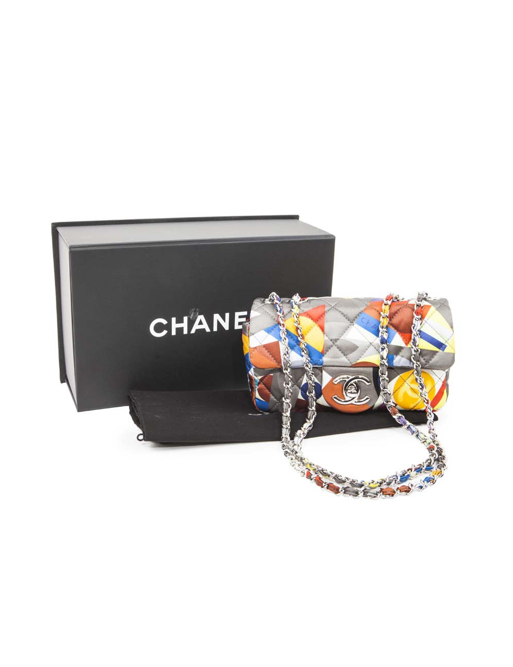 Sac CHANEL en soie motifs géométriques multicolores