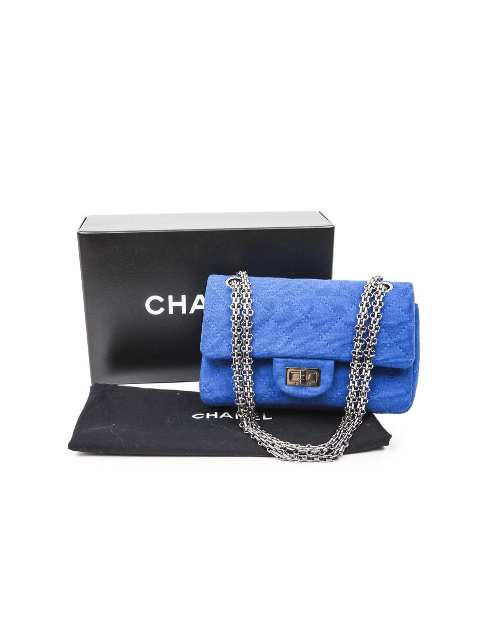 CHANEL mini double flap 2.55 bag in electric blue jersey