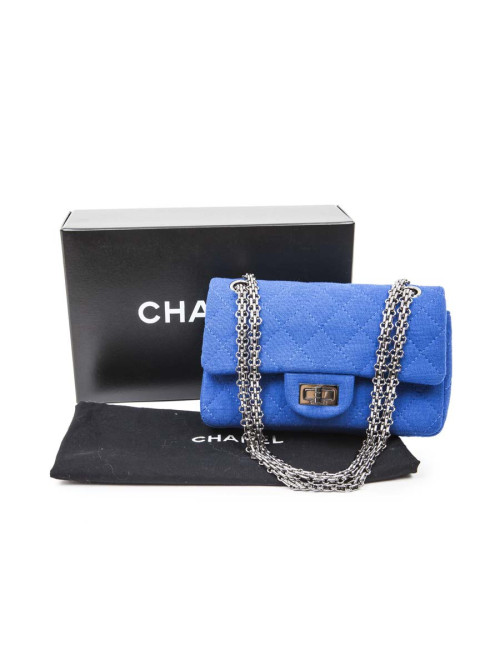 Mini sac 2.55 CHANEL en jersey bleu électrique