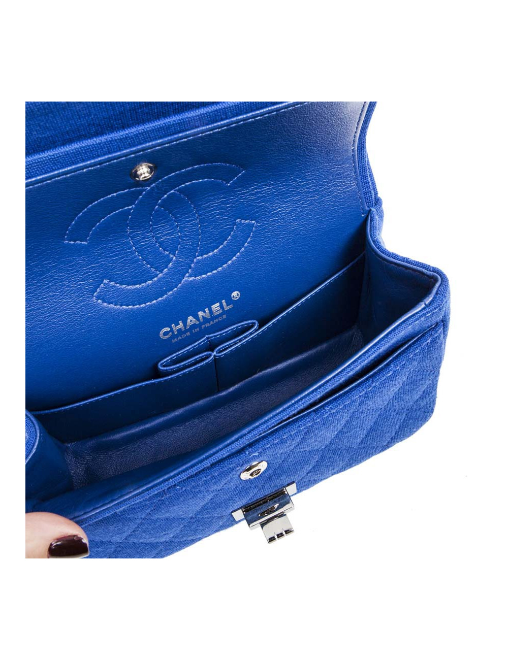 Mini sac 2.55 CHANEL en jersey bleu électrique