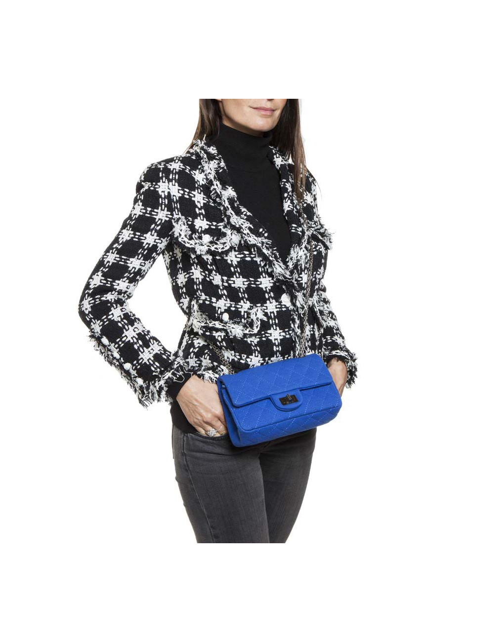 CHANEL mini double flap 2.55 bag in electric blue jersey