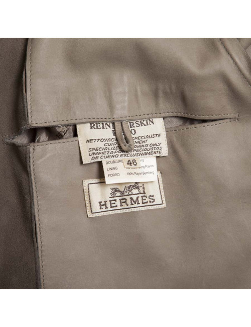 Manteau en cuir (renne) couleur taupe HERMES