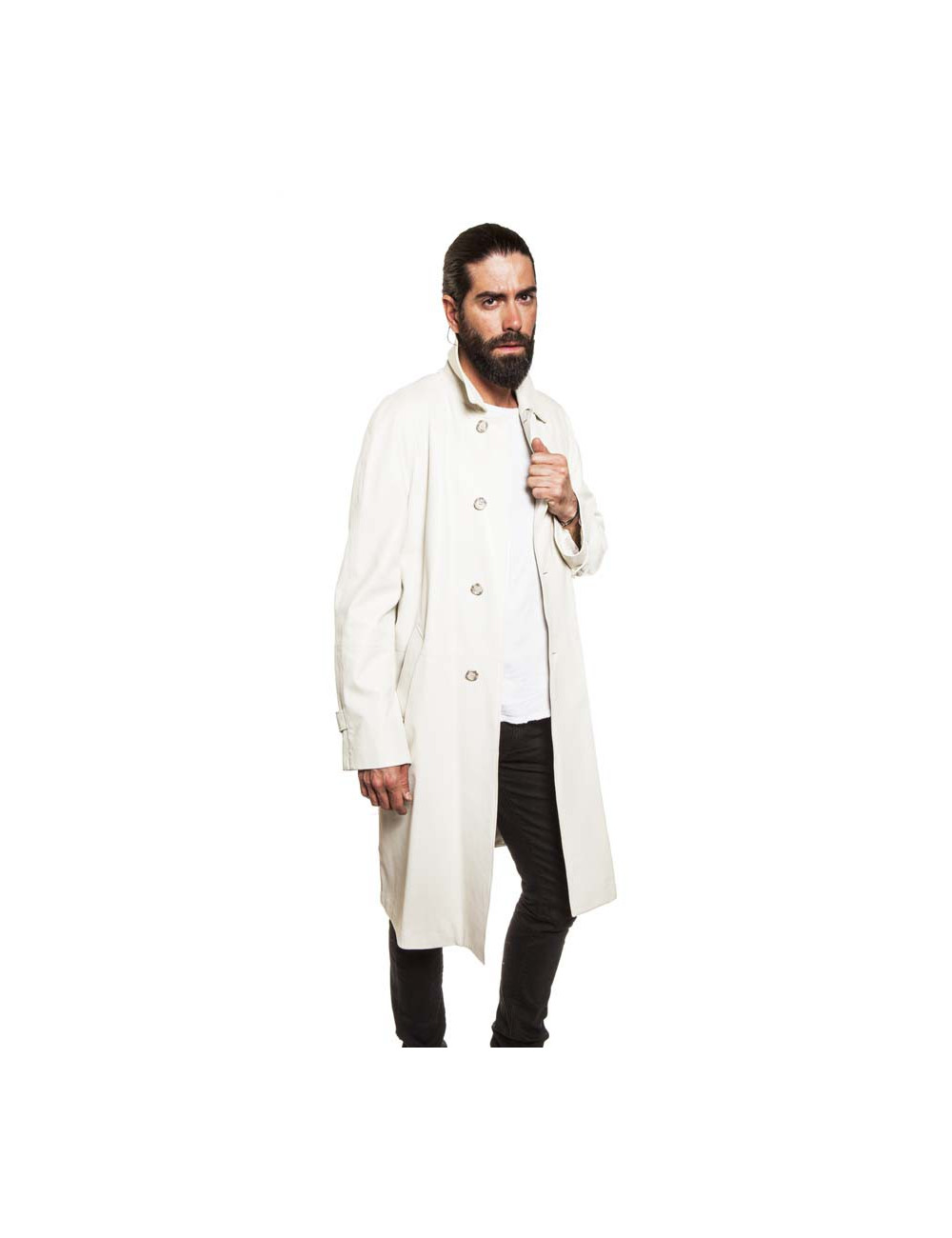 Trench coat GIANNI VERSACE t 48 in white lambskin broken