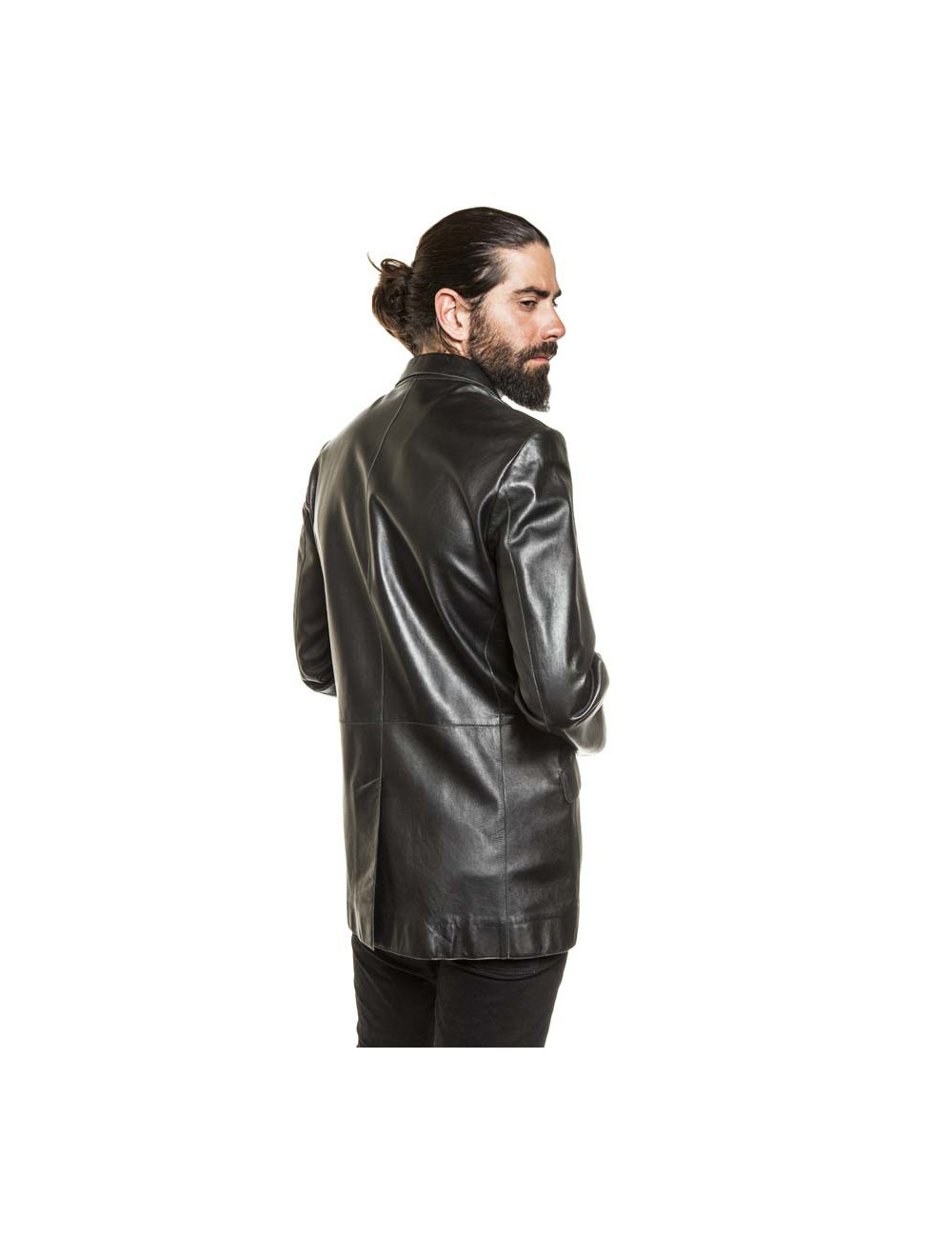 THIERRY MUGLER T50 black smooth leather long jacket