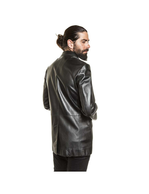 THIERRY MUGLER T50 black smooth leather long jacket