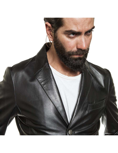 THIERRY MUGLER T50 black smooth leather long jacket