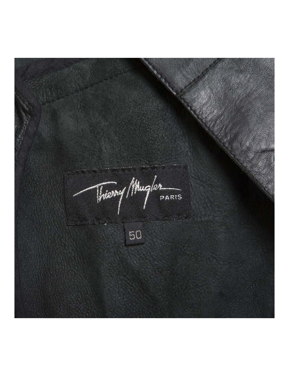 THIERRY MUGLER T50 black smooth leather long jacket