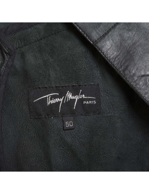 THIERRY MUGLER T50 black smooth leather long jacket