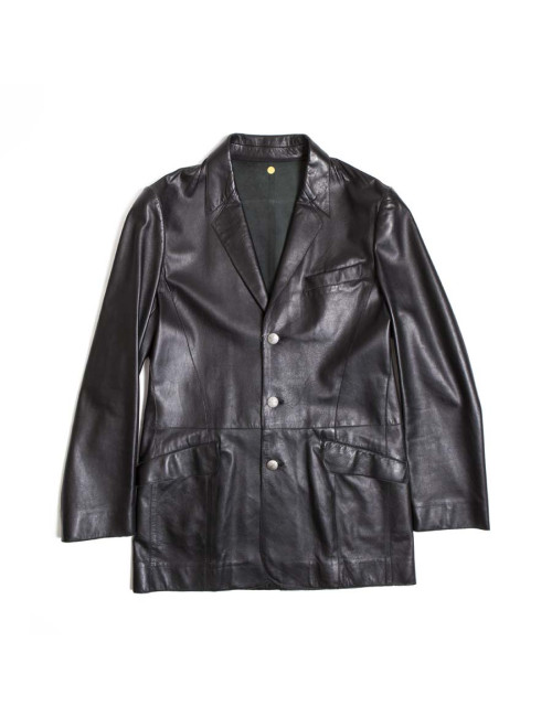 THIERRY MUGLER T50 black smooth leather long jacket