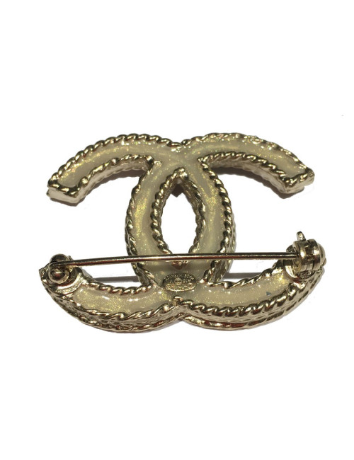 Broche CC en strass et métal doré