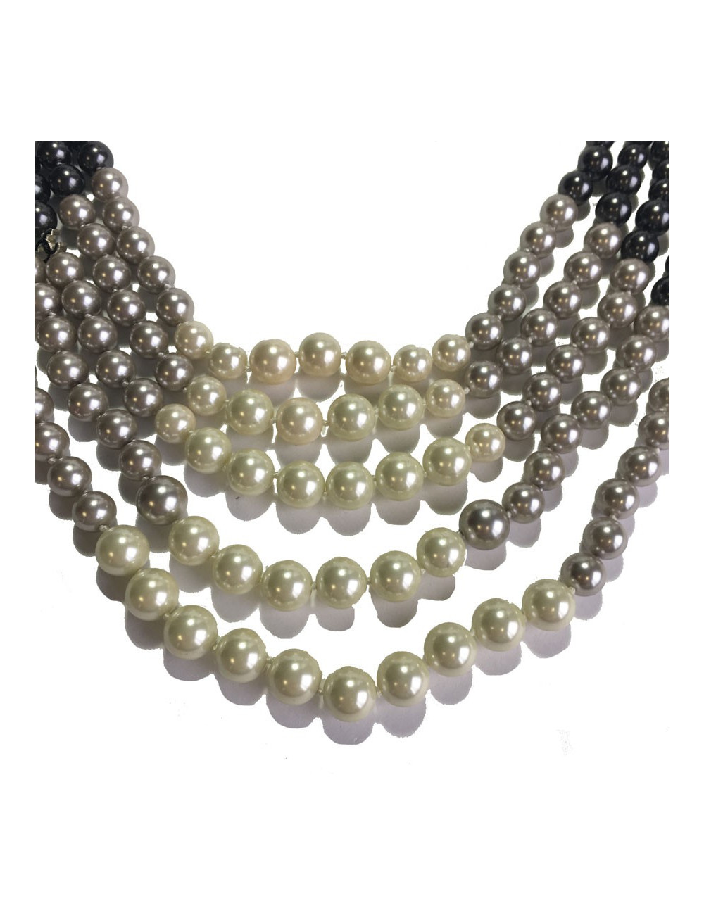 Collier 5 rangs CHANEL en perles nacrées beige, gris, anthracite et noir