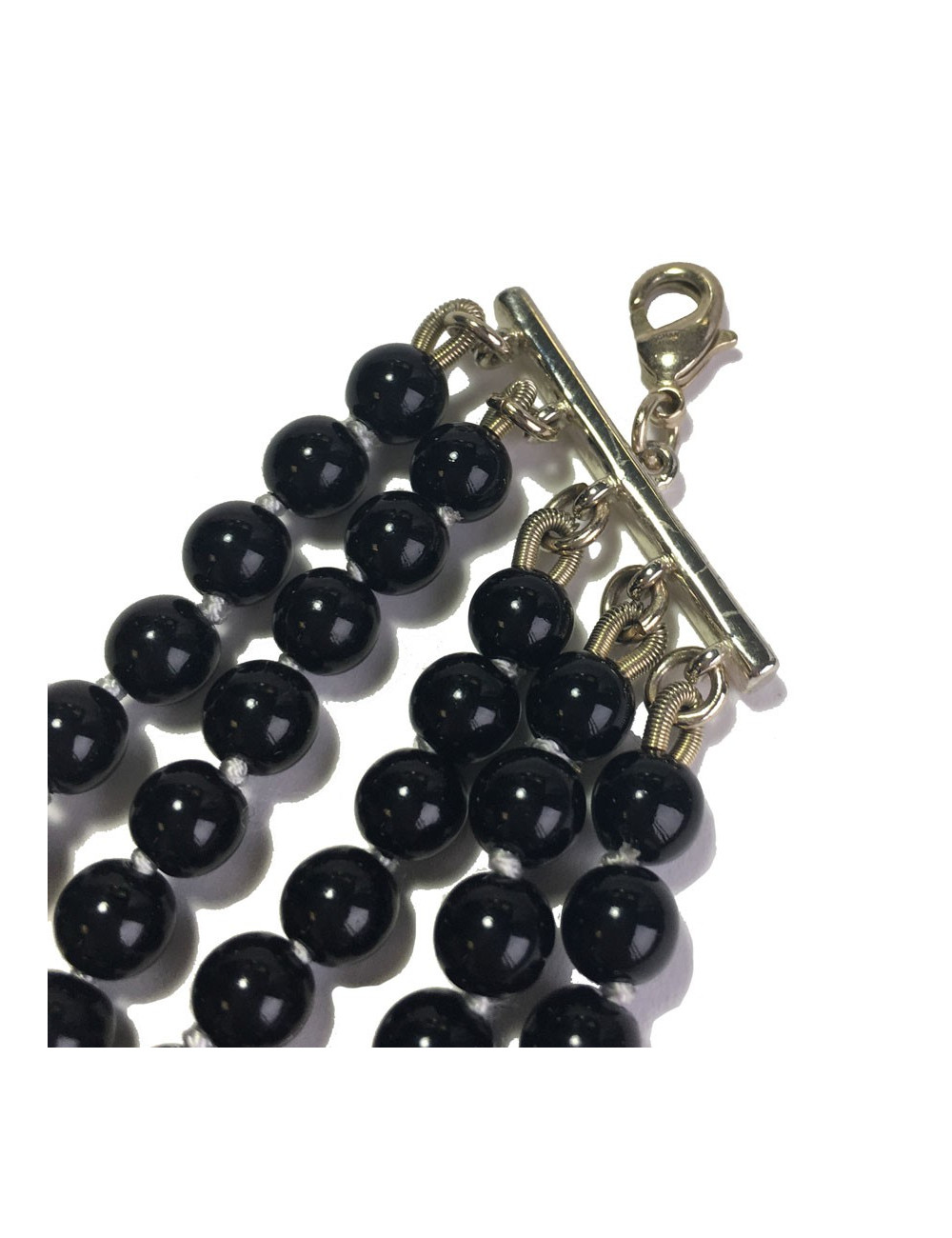Collier 5 rangs CHANEL en perles nacrées beige, gris, anthracite et noir