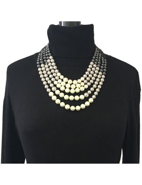 CHANEL 5 rows of pearls necklace