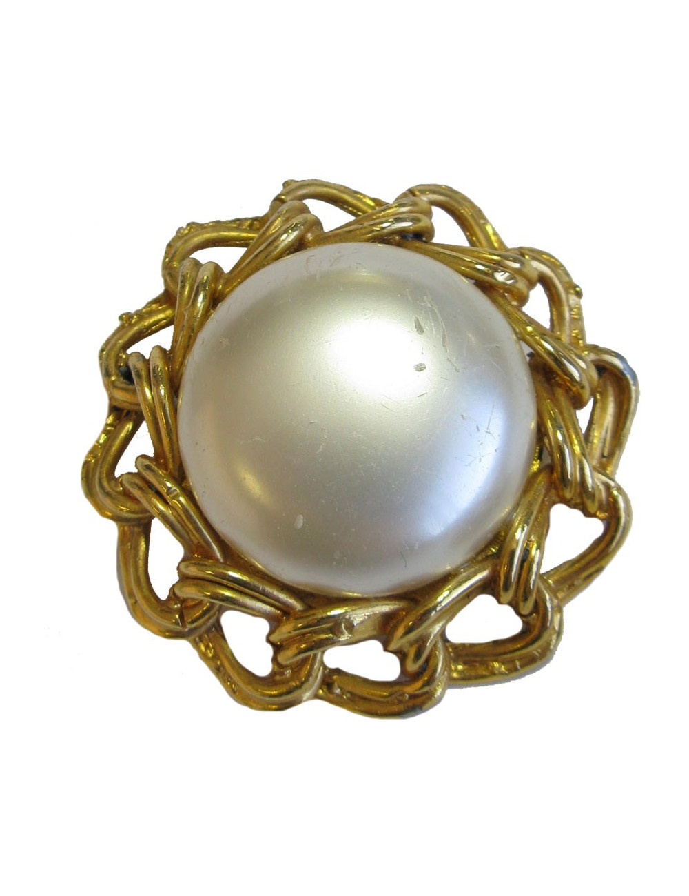 Boucles d'oreille clips perles nacrées et métal doré vintage