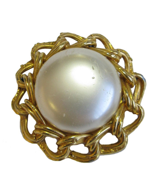 Boucles d'oreille clips perles nacrées et métal doré vintage