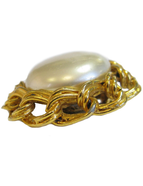 Boucles d'oreille clips perles nacrées et métal doré vintage