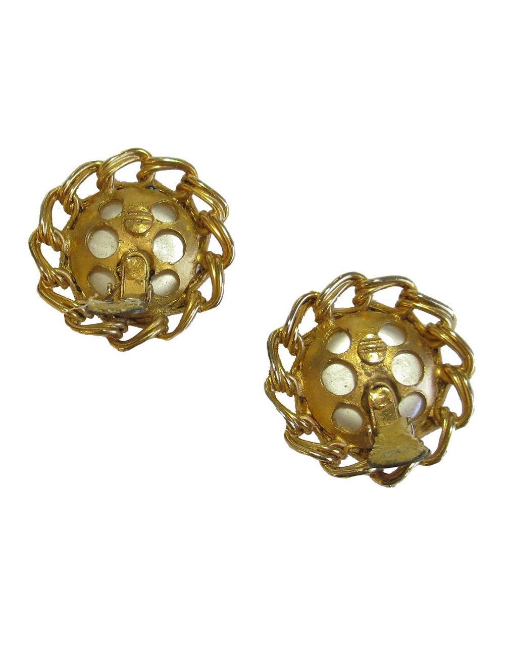 Boucles d'oreille clips perles nacrées et métal doré vintage