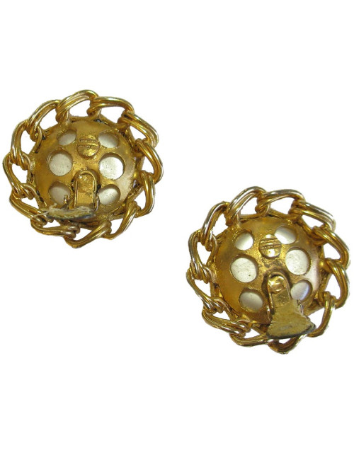 Boucles d'oreille clips perles nacrées et métal doré vintage