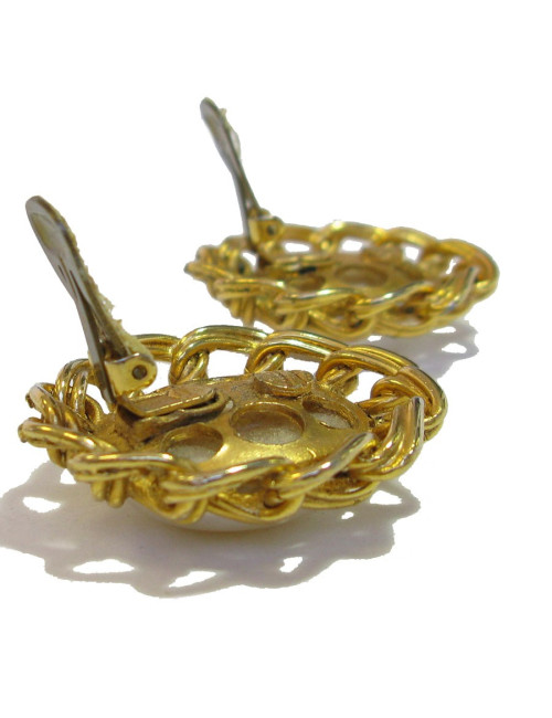 Boucles d'oreille clips perles nacrées et métal doré vintage