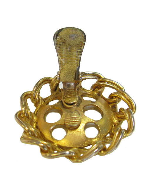 Boucles d'oreille clips perles nacrées et métal doré vintage