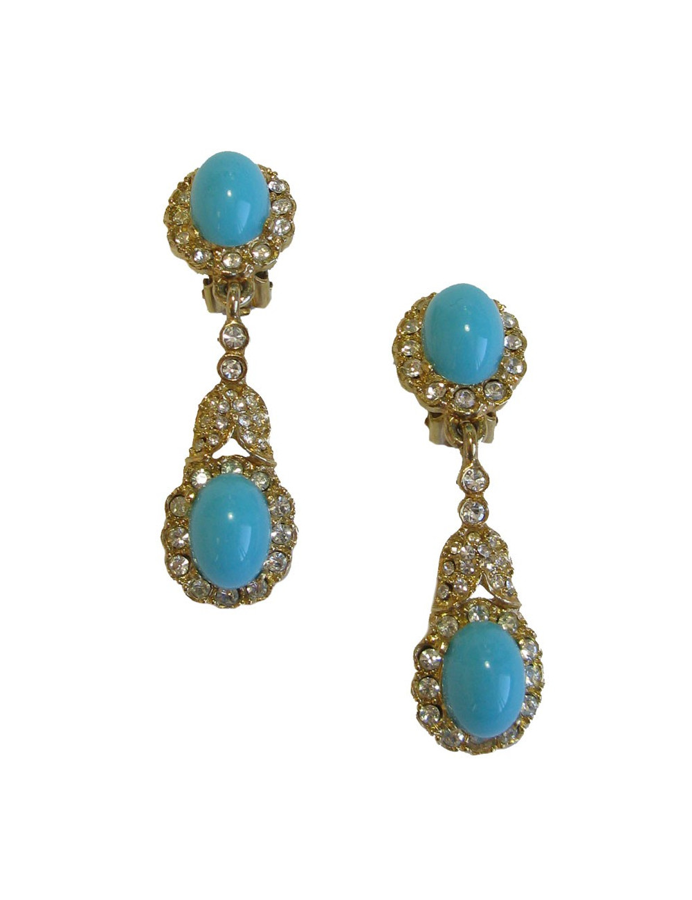 xxx Boucles d'oreille clips KENNETH JAY LANE en métal doré, strass et turquoise