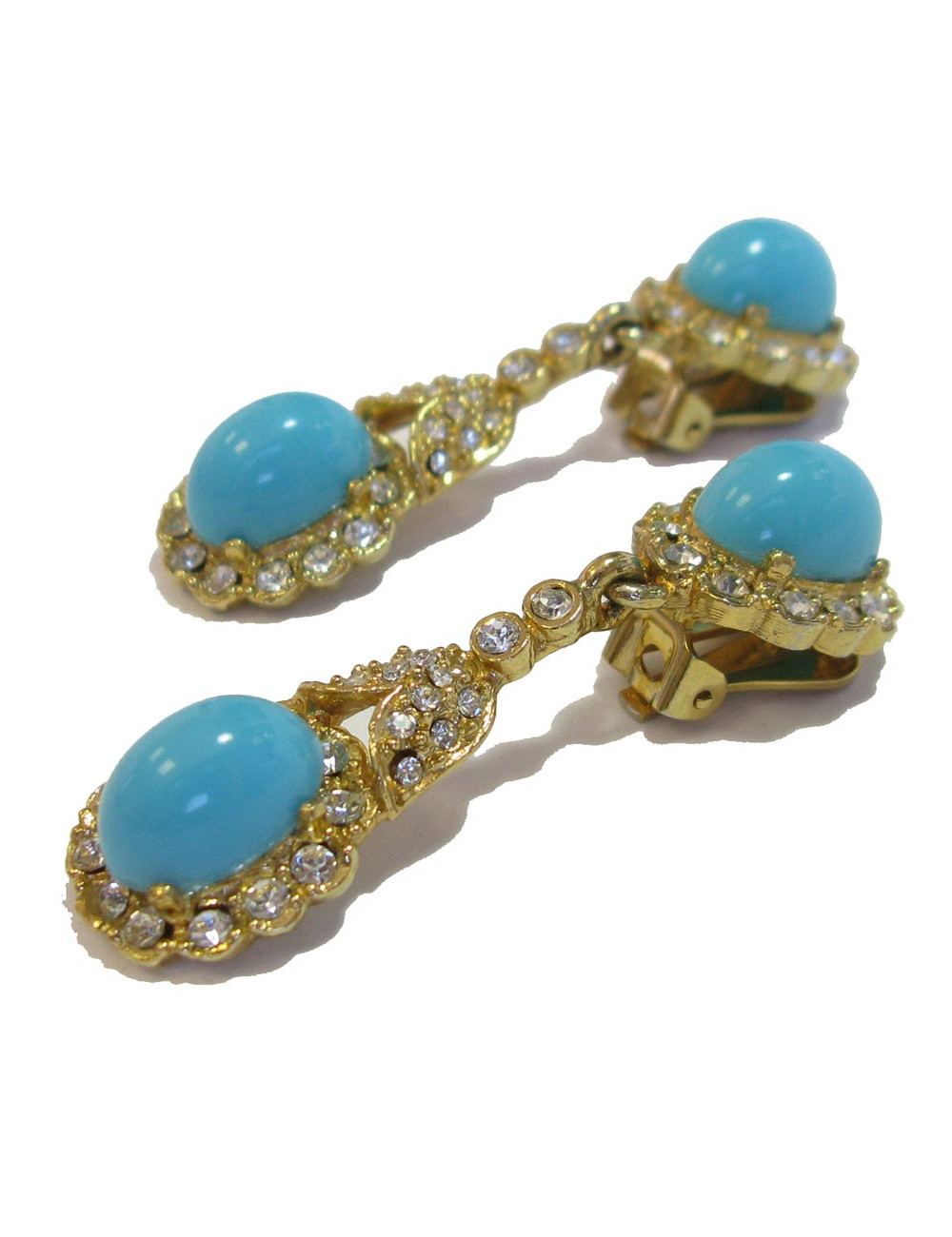 xxx Boucles d'oreille clips KENNETH JAY LANE en métal doré, strass et turquoise