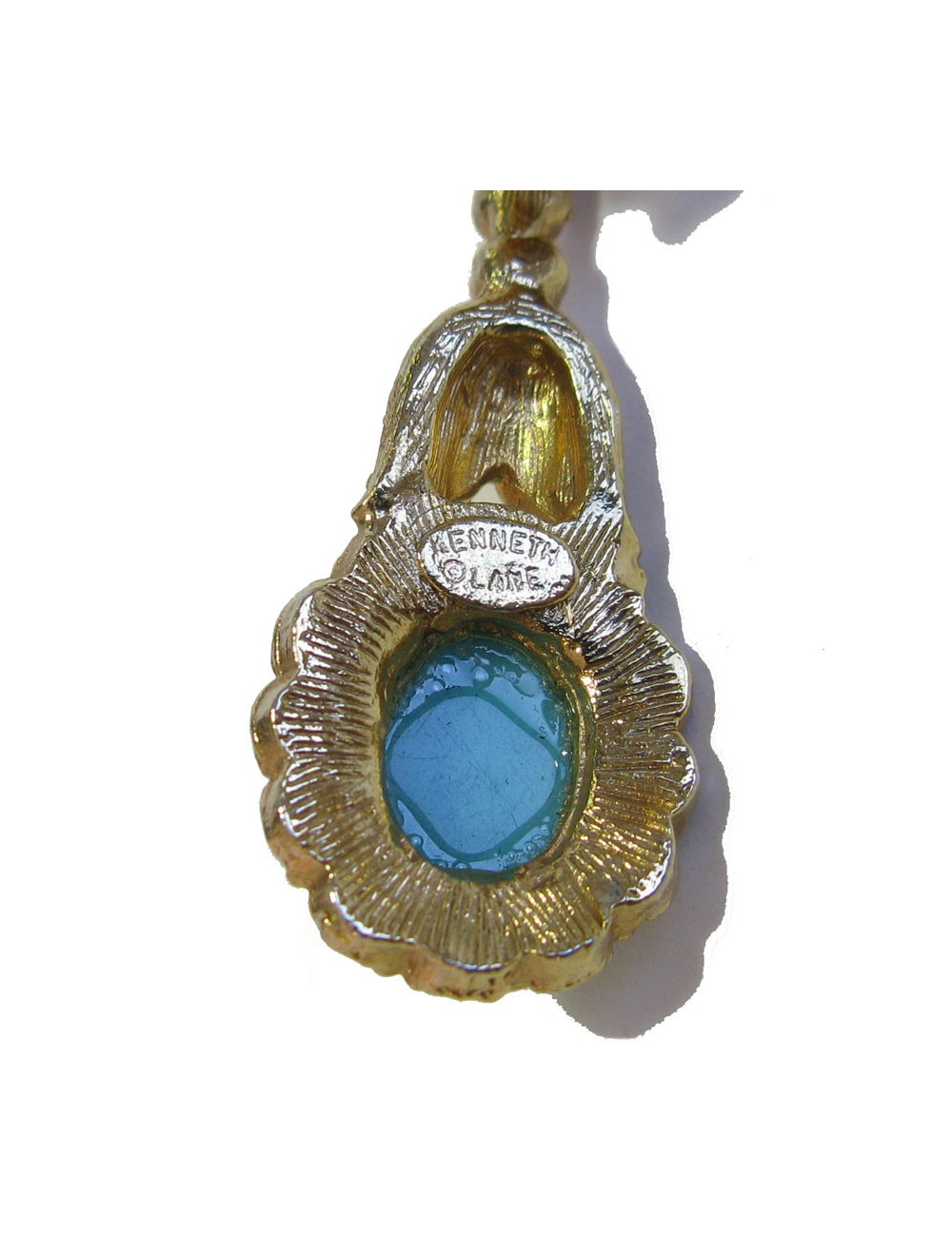 KENNETH JAY LANE clips in gilded metal, rhinestones and turquoise earrings