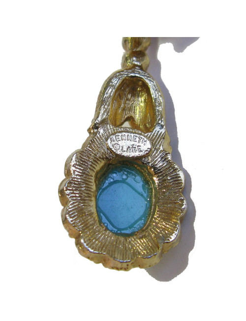 KENNETH JAY LANE clips in gilded metal, rhinestones and turquoise earrings