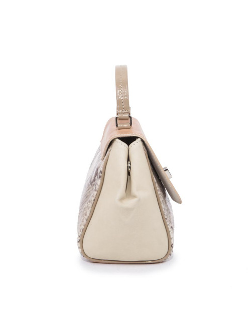  JACKIE SMITH bag in salmon-stained matte leather, beige suede and python leather